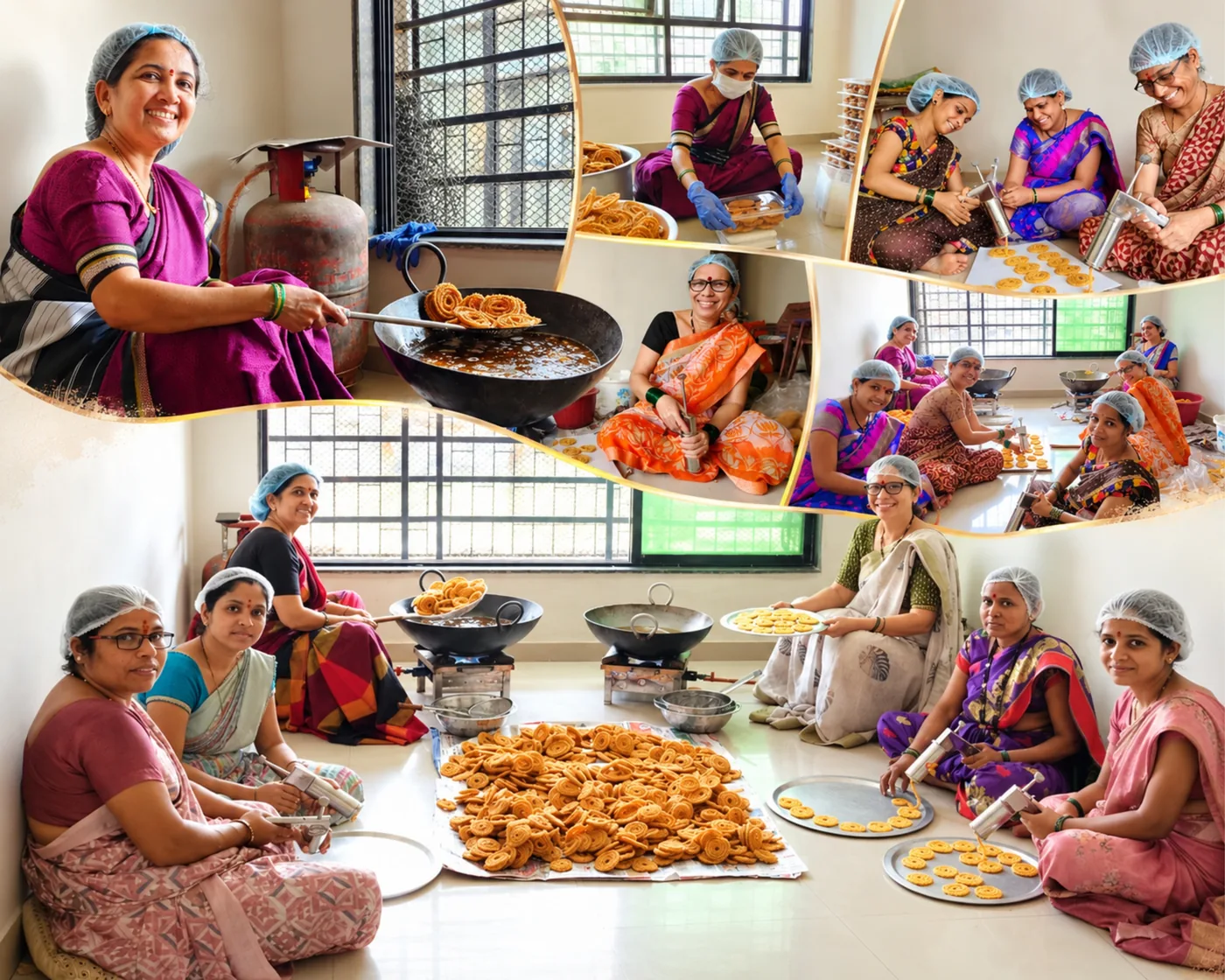 Members of the Delish team shaping ladoos together