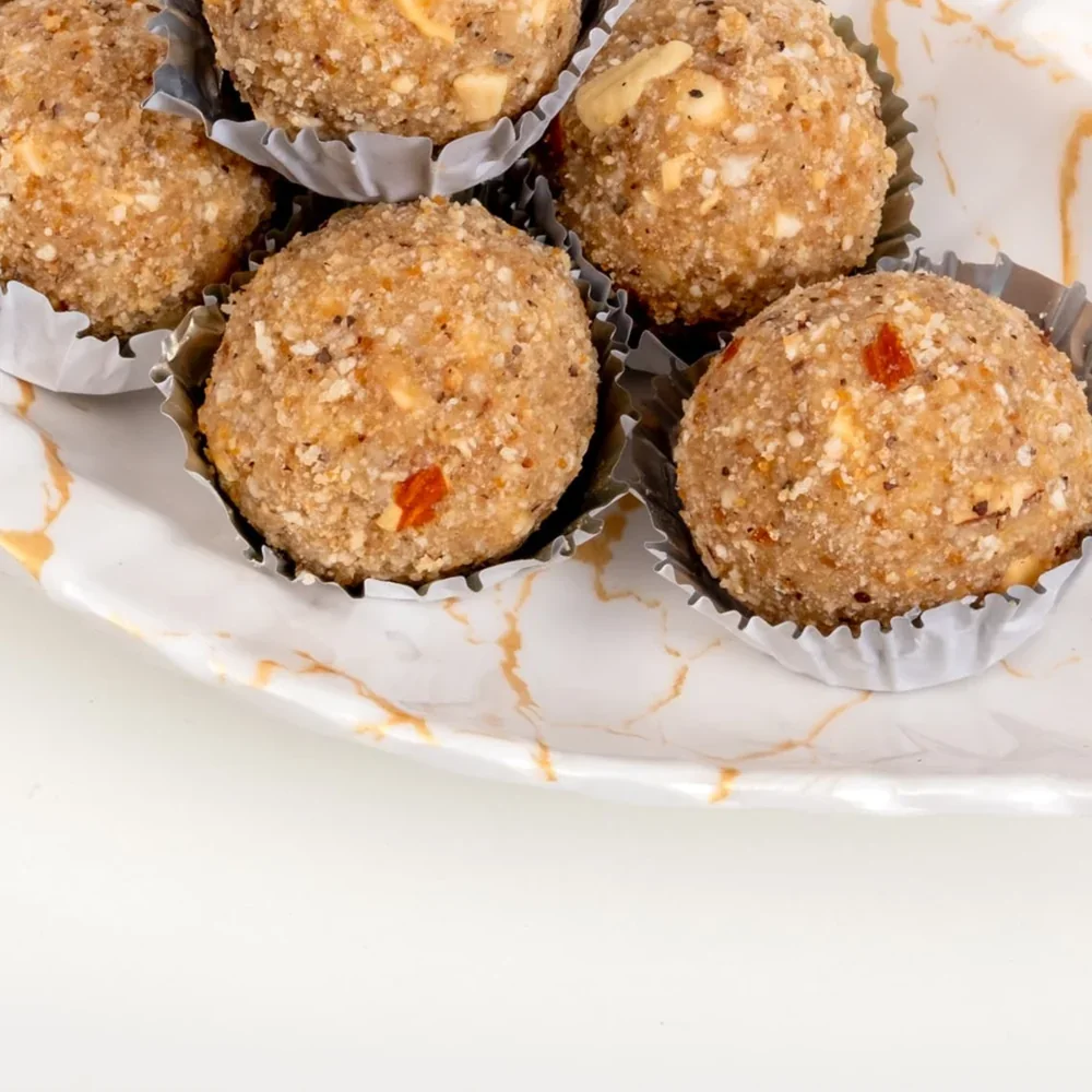 Makhana ladoos arranged on a serving plate